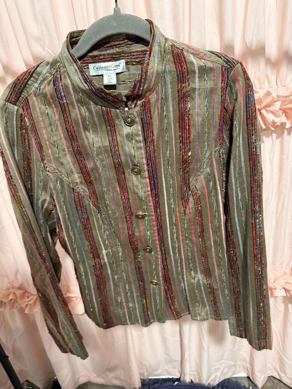 Coldwater Creek Celebration Stripe Metallic Button-Up Jacket PS